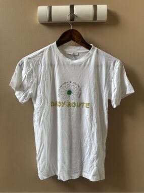 Ganni White Tee with Green & Yellow Daisy Graphic